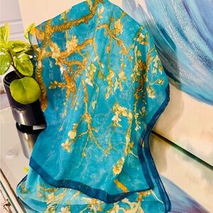 Beautiful Floral Blue and Gold Scarf
